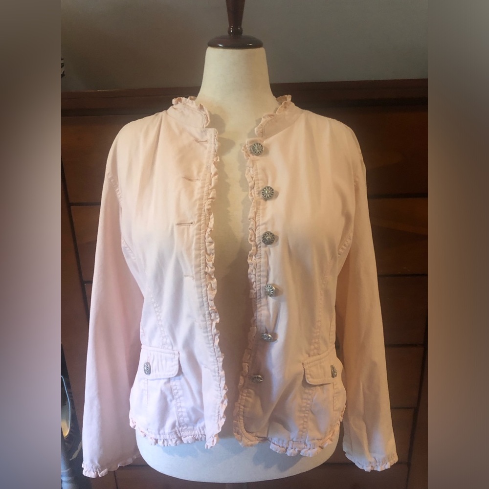 Women's Light Pink Ruffle-Trim Jacket